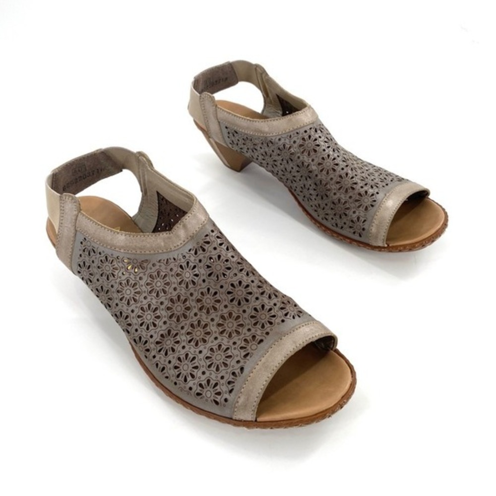 Rieker Antistress Taupe Laser Cutout‎ Open Toe Slingback Heel Sandal Sz 40/9
